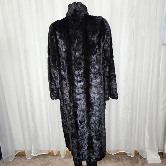 Authentic Real Mink Fur Coat Deep Chocolate Brown Long Length Large Glam Luxe - Picture 11 of 16